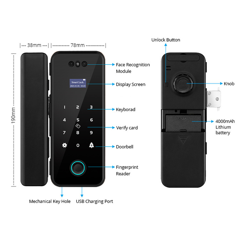 Serrure de porte intelligente de reconnaissance des visages de Tuya de serrure de porte de Digital de contrôle d'accès